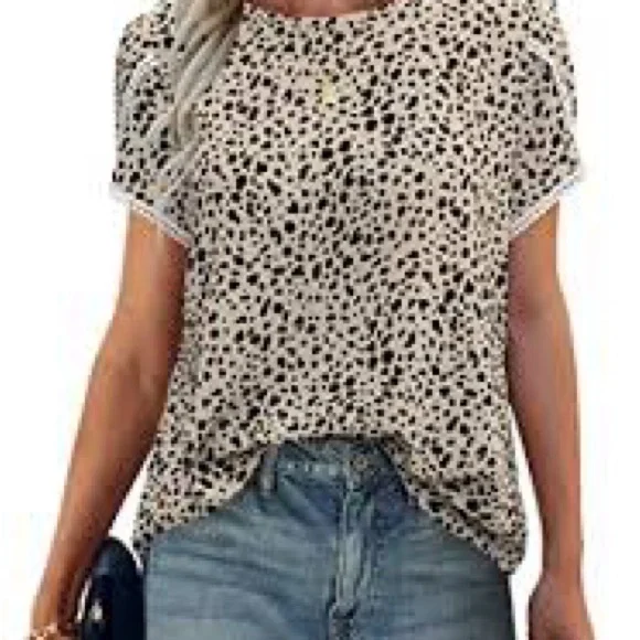 SHEIN Dalmatian Top Blouse Tulip Sleeve Puff Sleeve Animal Print L Large - Picture 1 of 8